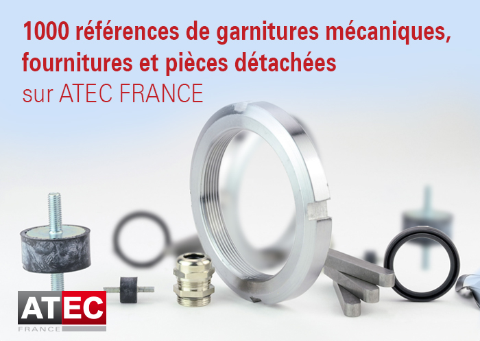 Plusieurs références de garnitures mécaniques, fournitures et pièces détachées sur ATEC France