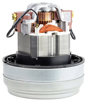 Moteur normalisé pour aspirateur avec rotor, stator et balais visibles
