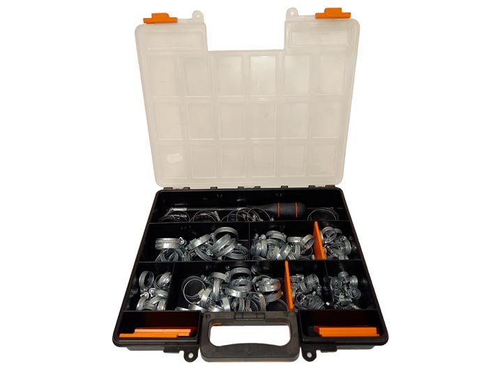 Coffret de 100 colliers en acier zingué<br> Largeur 9 mm