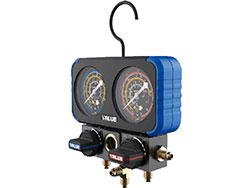 Manomètre 2 voies en coffret classe 1.0 (R32, R134a, R407C & R410A) avec 3 flexibles 1,5 m et 2 adap