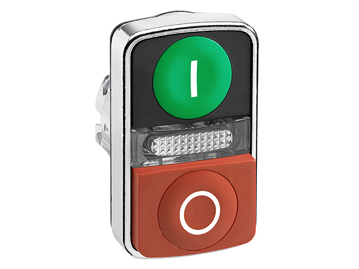 Tête bouton-poussoir double touche Ø22 vert + rouge E S IP66, IP69K