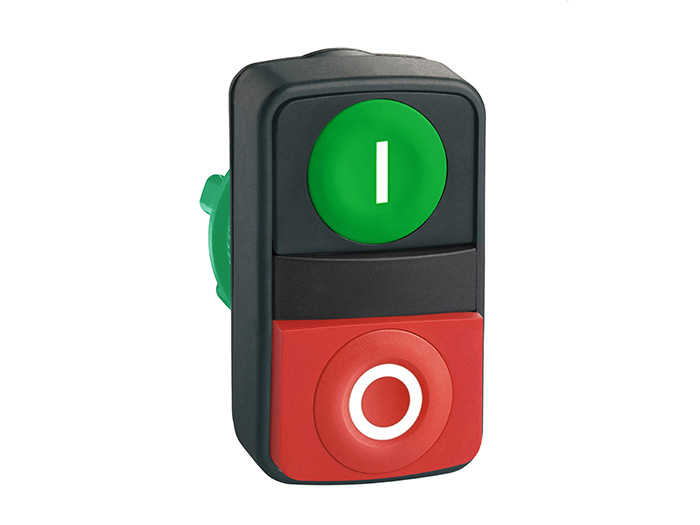 Tête bt-pous double touche Ø22 vert + rouge non marqué IP66, IP69 K