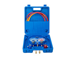 Manomètre 2 voies en coffret (R1234yf) avec jeu de 3 flexibles 1,5 m et coupleurs automobiles 1/4